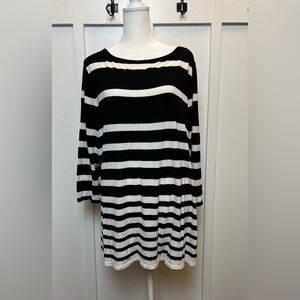 Dress Barn Women's 3/4 Length Sleeve Black White Stripe Size 1X Top Shirt Long